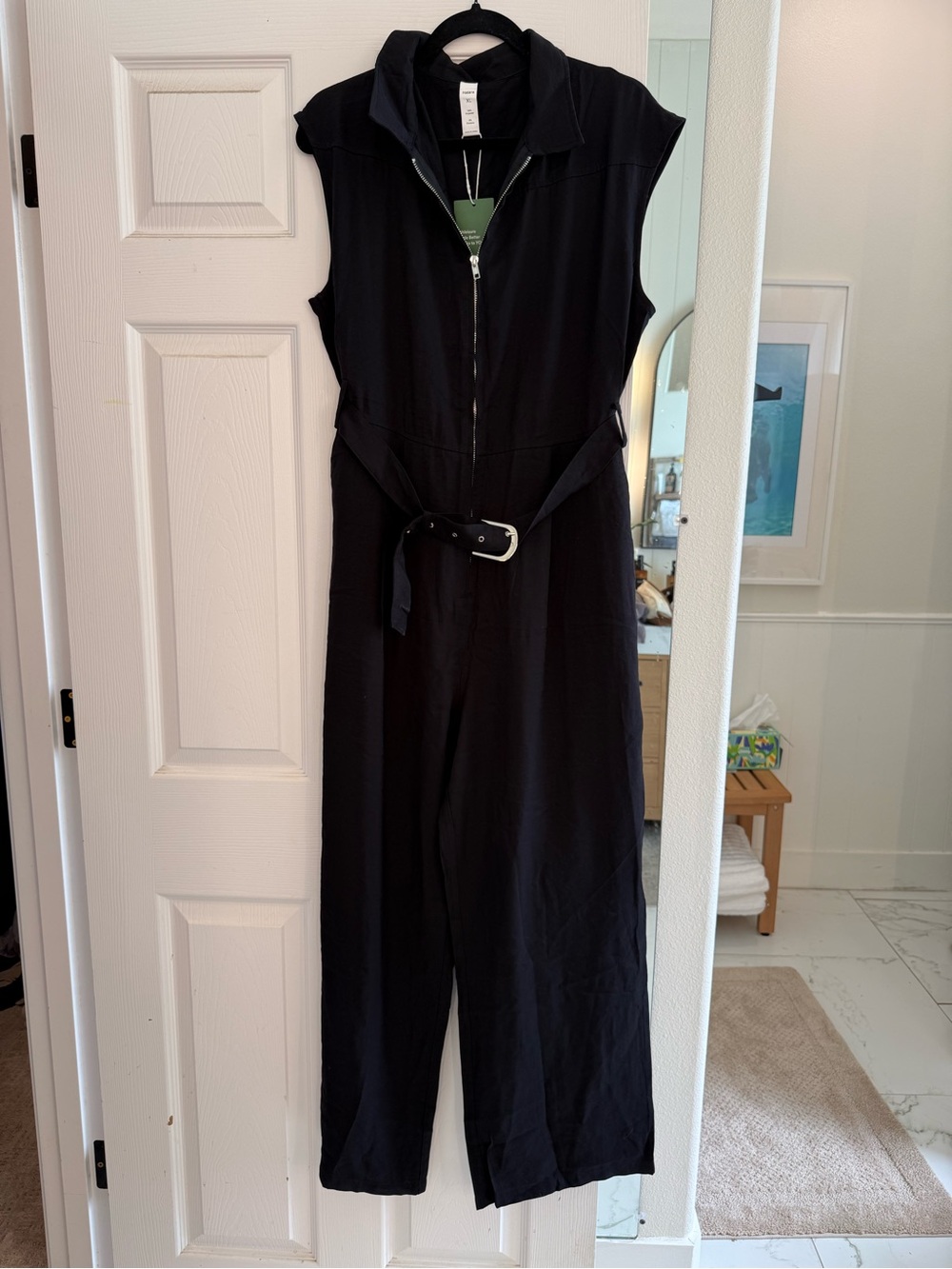 HALARA Black Sleeveless Belted Zip-Front Jumpsuit